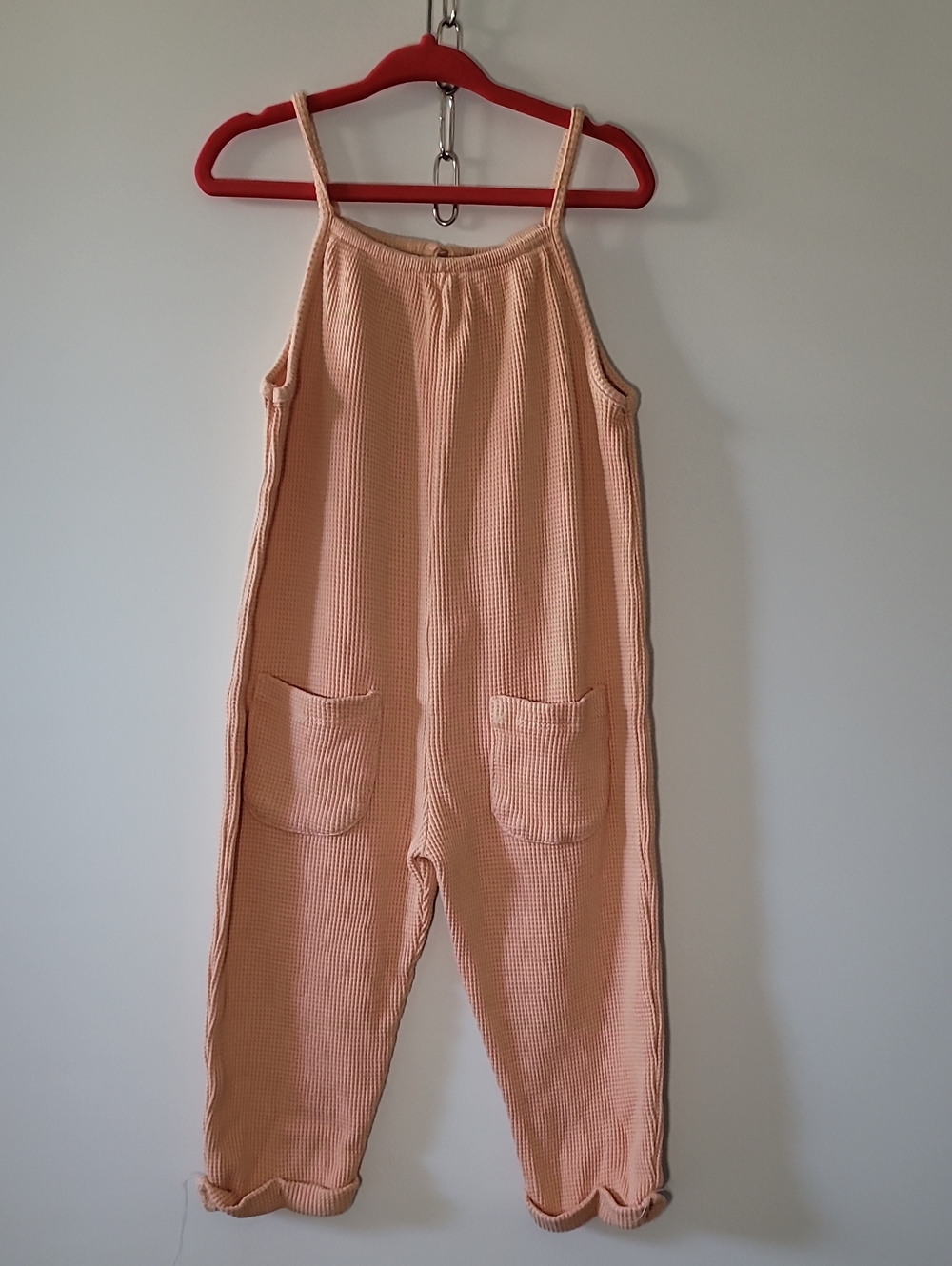 Zara Peach Waffle-Knit Kids Romper Jumpsuit